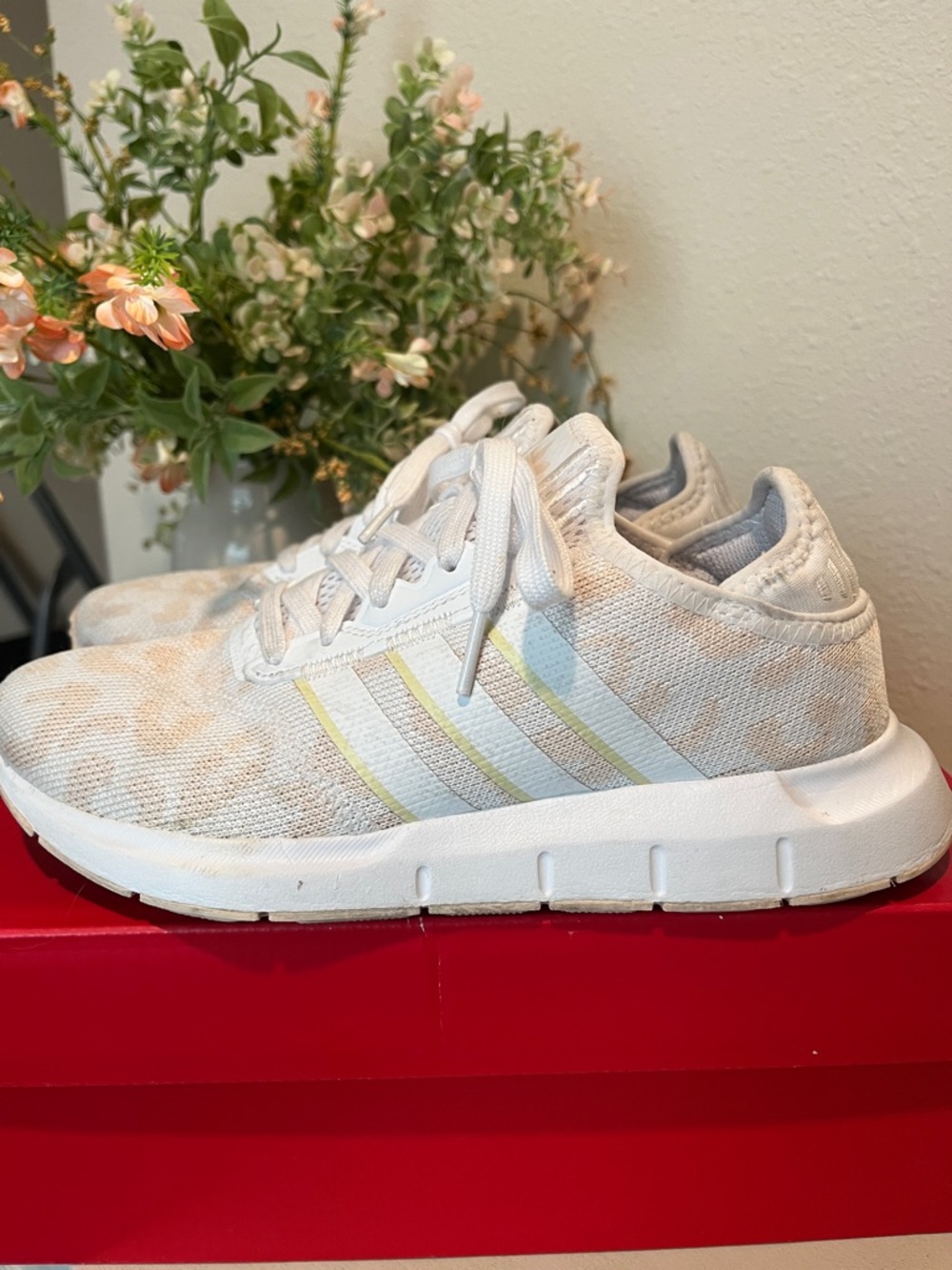 Adidas Women’s Lightweight Lace-Up Running Sneakers in Cream cheetah